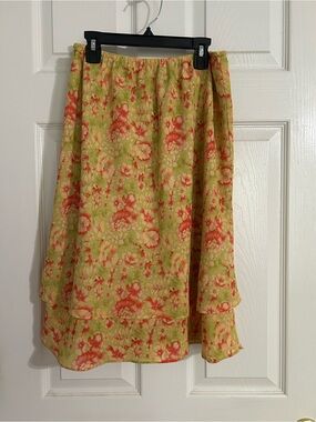 Norton McNaughton Floral High-Low Skirt in Lime Green and Coral